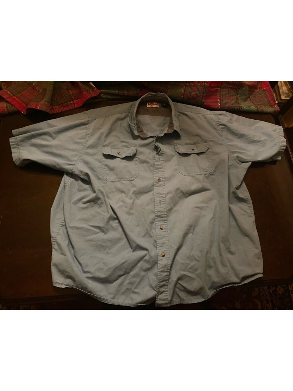 Wrangler Mens Button-Up Shirt Blue 3XL Short Sleeve Cotton Chest Flap Pockets